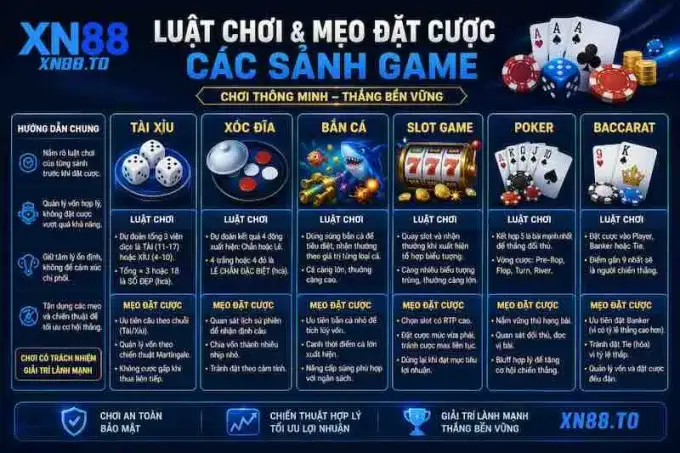 Luật chơi và mẹo đặt cược các sảnh game phổ biến tại XN88